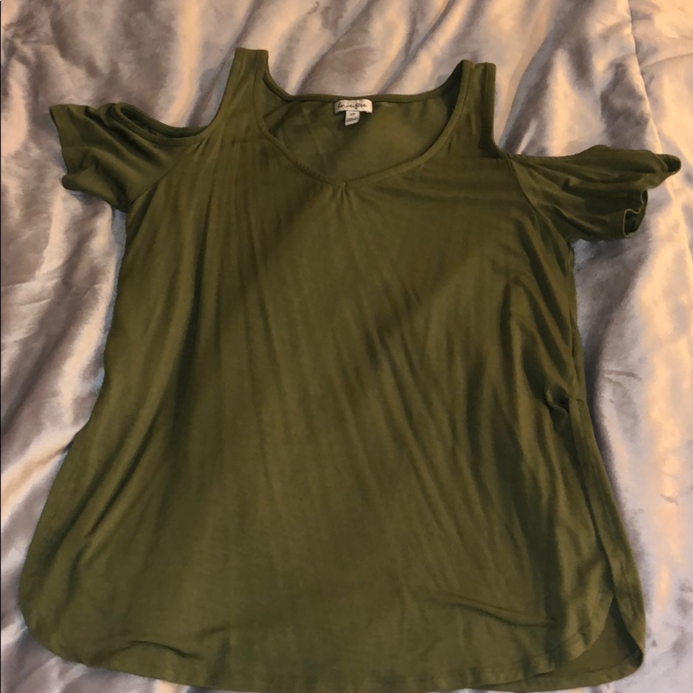 a soft and flowy open-shoulder top